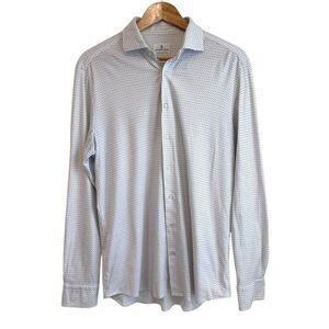 Emanuel Berg Mens Modern Fit White and Blue Jersey Fabric Button Down Shirt